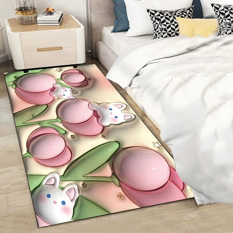 膨胀风北欧卧室床边毯客厅房间满铺花朵家用客厅飘窗垫榻榻米地毯