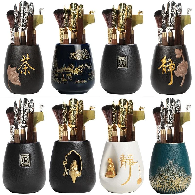 茶道六君子套装功夫茶具配件大全喝茶用品夹子刷子茶台桌泡茶工具