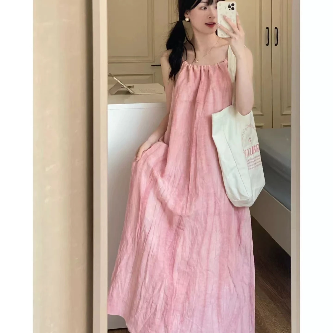 法式显瘦气质夏日挂脖吊带大摆裙