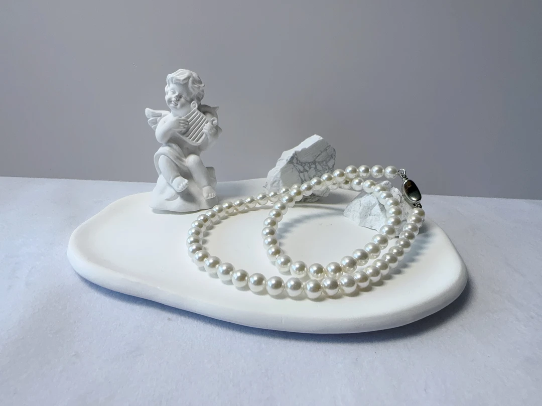 链子925银 【九九专属】白色正圆高光高亮锁骨项链时尚百搭