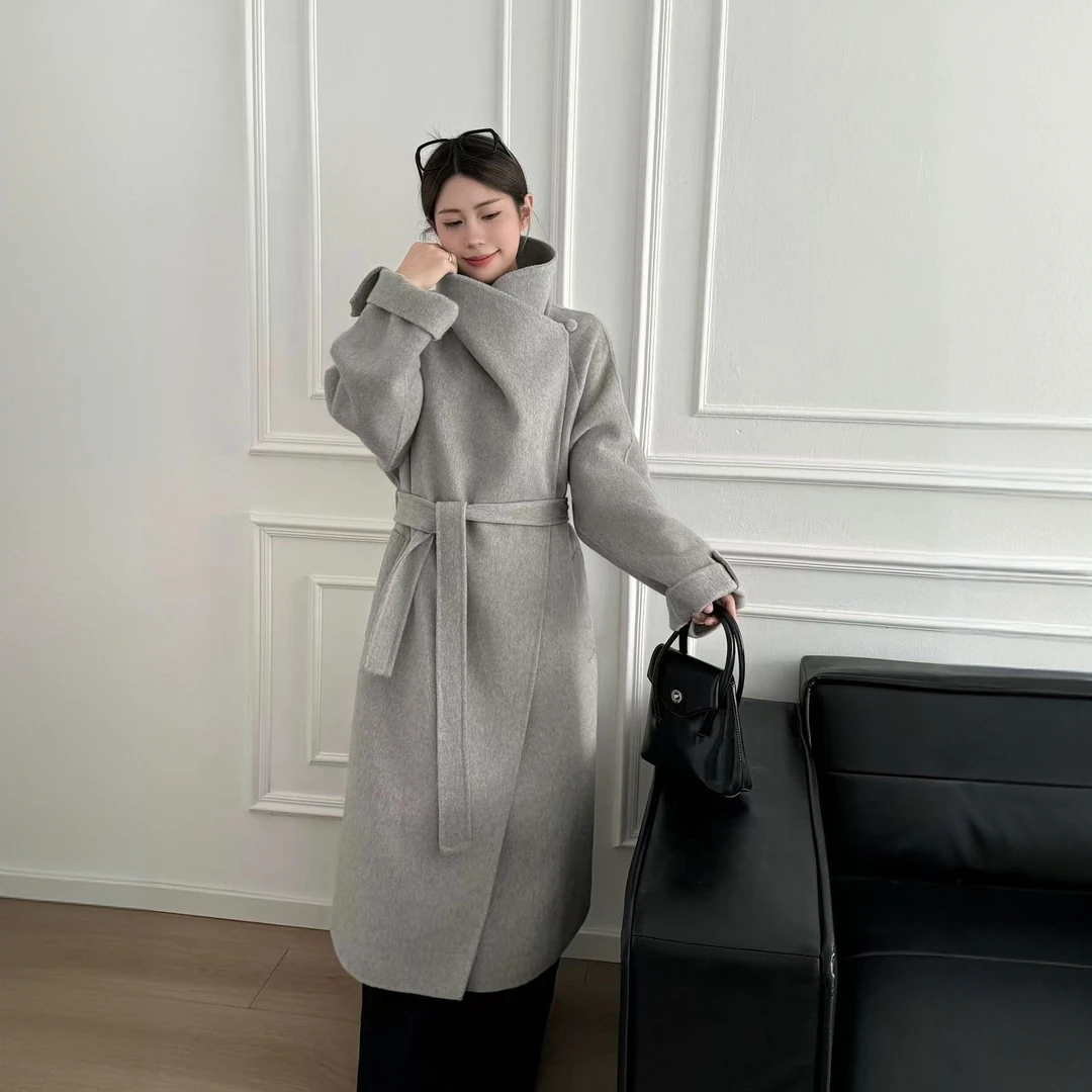24年秋冬韩版高级感时尚过膝绵羊毛呢大衣【M502415】