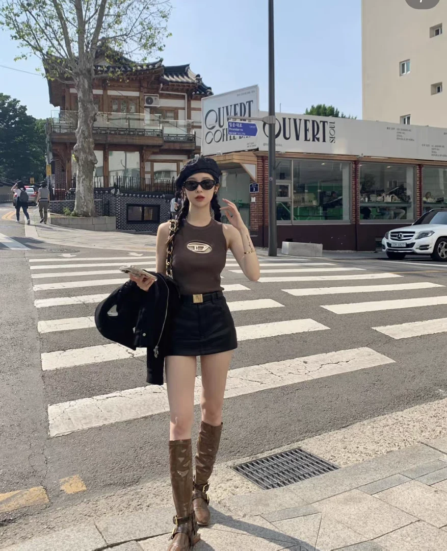 金属标性感针织吊带背心女美式辣妹修身性感气质时髦上衣时尚