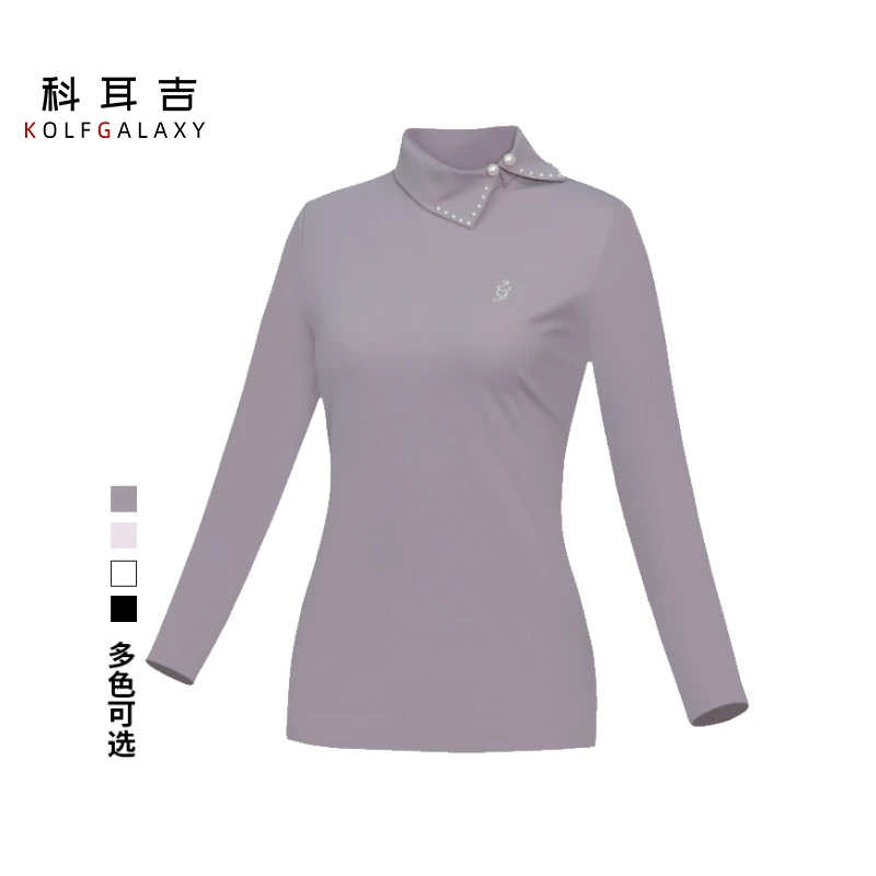 科耳吉高尔夫女款高领珍珠扣户外运动立领速干透气修身弹力打底衫
