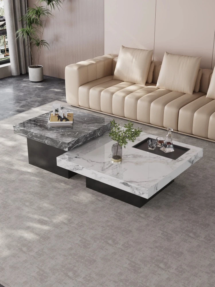 意式轻岩板茶几客厅家用大小户型轻奢现代简约2024新款岩板茶几