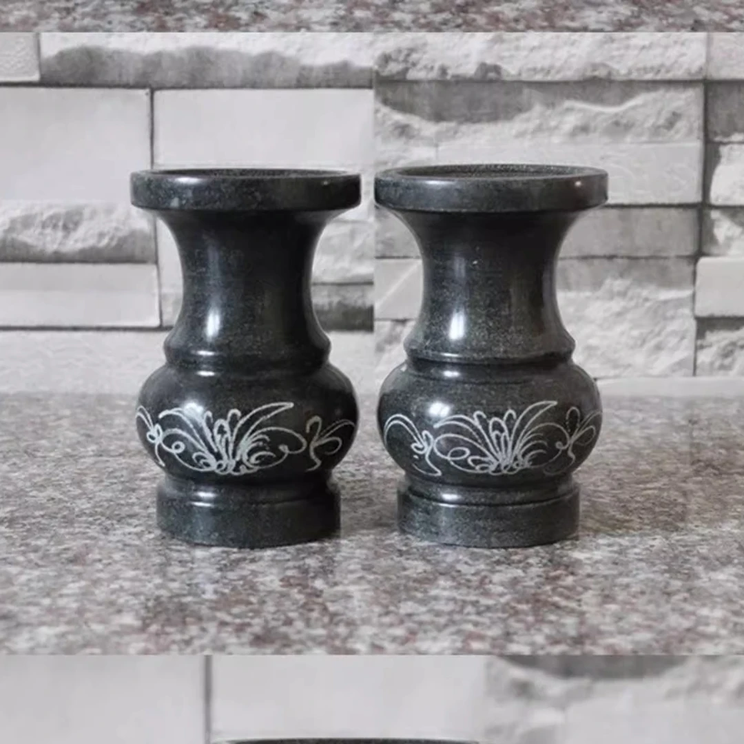 天然青石雕刻烛台蜡烛石座祠堂寺庙复古摆件惠安石雕传统石瓶一对