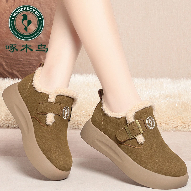 啄木鸟加绒勃肯鞋女鞋2024新款冬季保暖女士棉鞋时尚百搭雪地靴