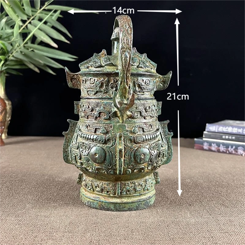 周鼎青铜器提梁卣仿古做旧铜摆件博古架办公桌乔迁新居