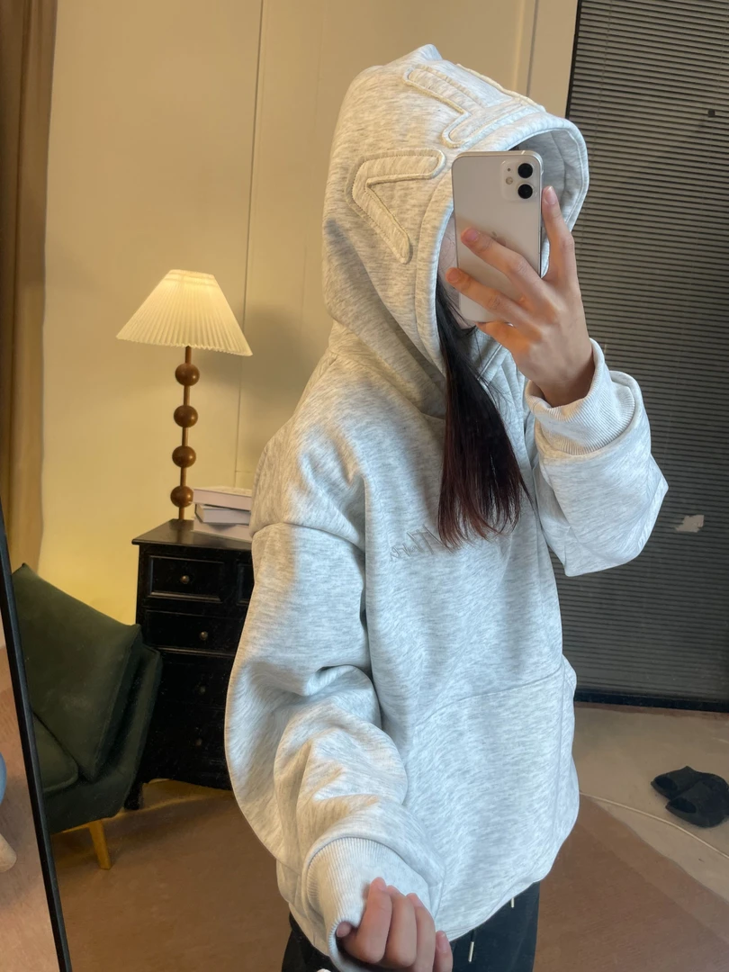 VThree重磅卫衣男女高街秋冬立体刺绣宽松情侣潮牌连帽外套