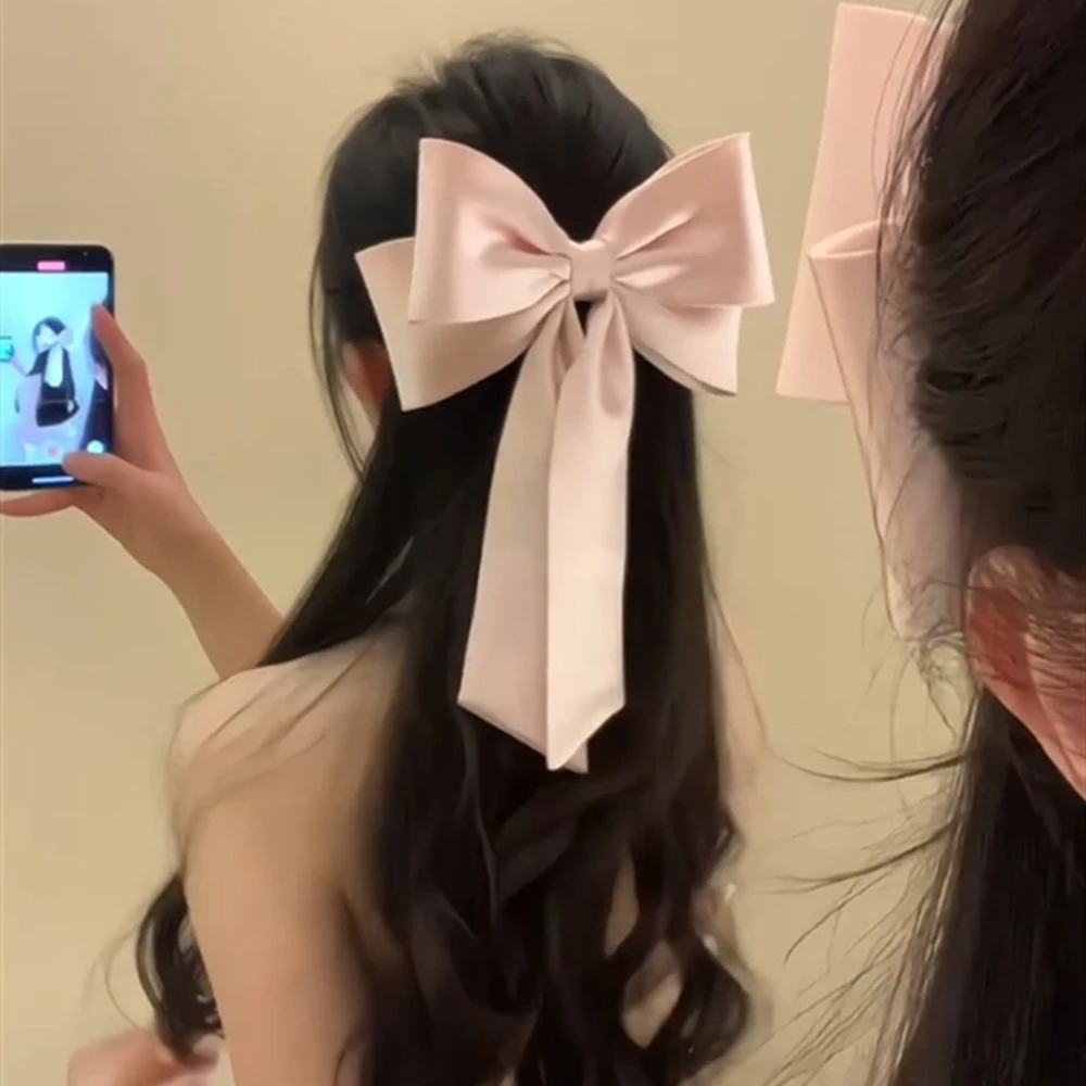 法式缎面蝴蝶结发夹真丝优雅后脑勺半扎发卡头饰