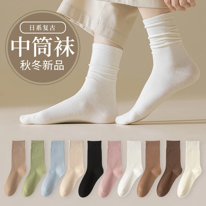 复古风百搭袜纯色堆堆袜百搭袜