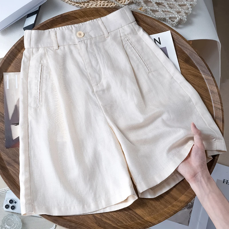 天丝亚麻西装短裤夏季时尚女2025新款装A字透气休闲裤五分直筒裤