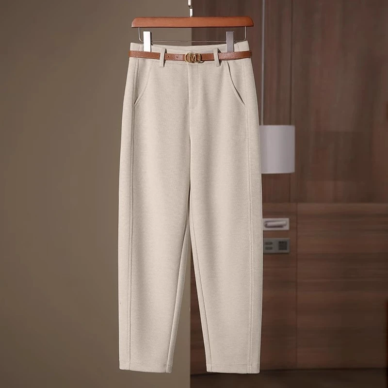 绵羊毛裤子女秋冬小个子西装裤2025新款加绒羊绒裤加厚毛呢哈伦裤