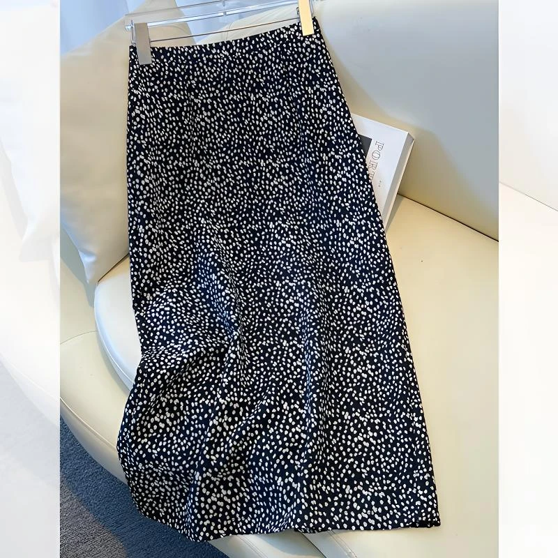 复古A字半身裙女夏季薄款2025新款高腰显瘦波点裙a字裙一步包臀裙