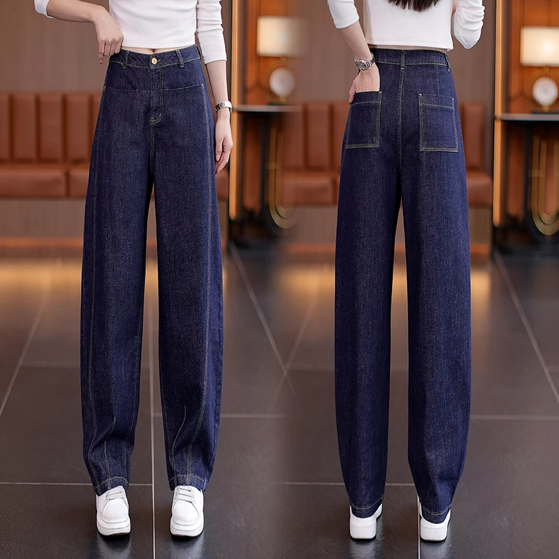 爆款港风复古窄版阔腿牛仔裤女2025秋冬新款中腰显瘦直筒长裤子