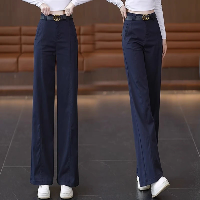 黑色阔腿裤女春秋垂感宽松高腰2025新款西装裤窄版直筒微喇拖地裤