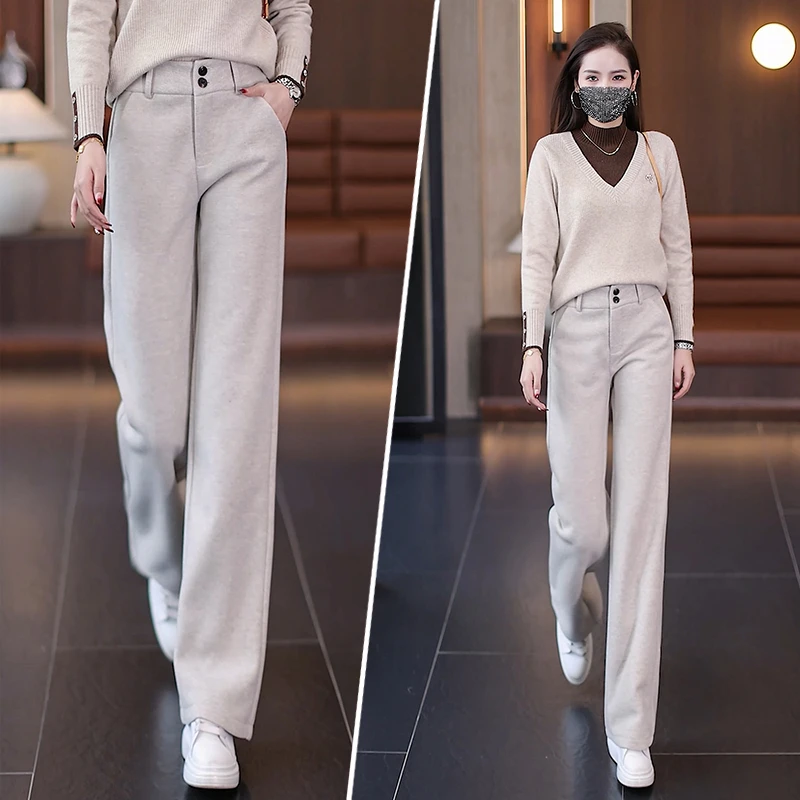窄版直筒女裤2025秋冬季新款高腰显瘦休闲裤今年流行的阔腿毛呢裤