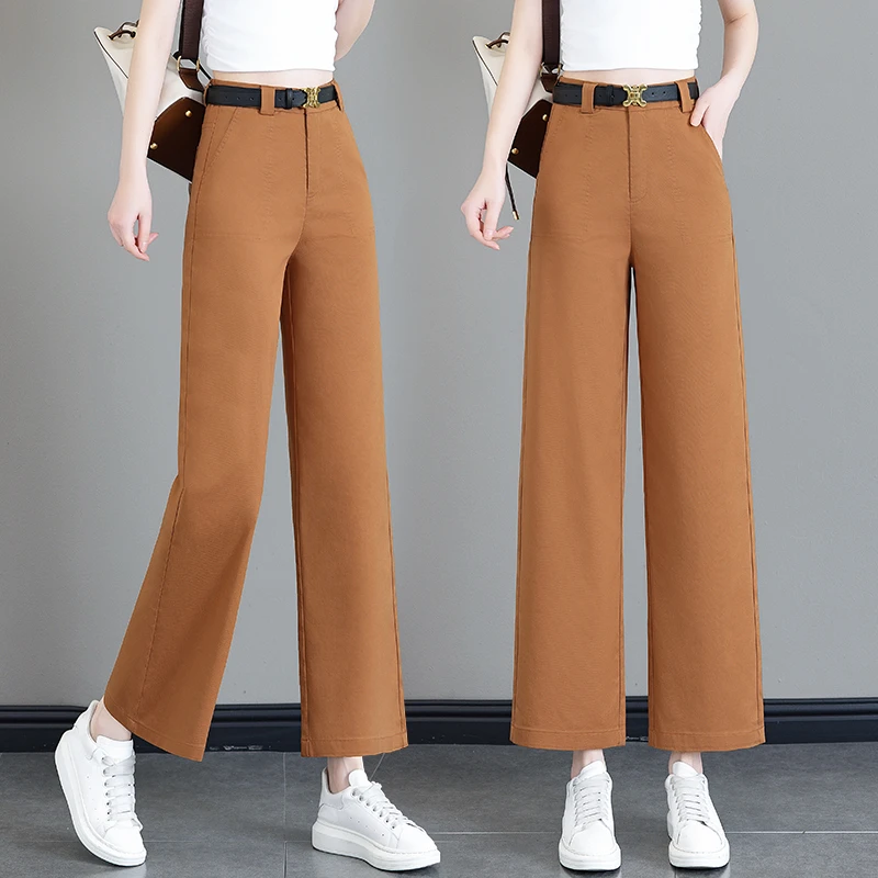 高腰天丝阔腿裤女夏2025新款垂感宽松休闲九分裤小个子窄版直筒裤