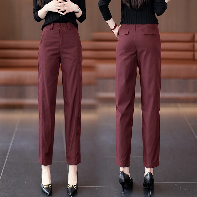 安可拉红休闲西裤女秋季爆款高腰显瘦职业哈伦裤韩版小个子烟管裤