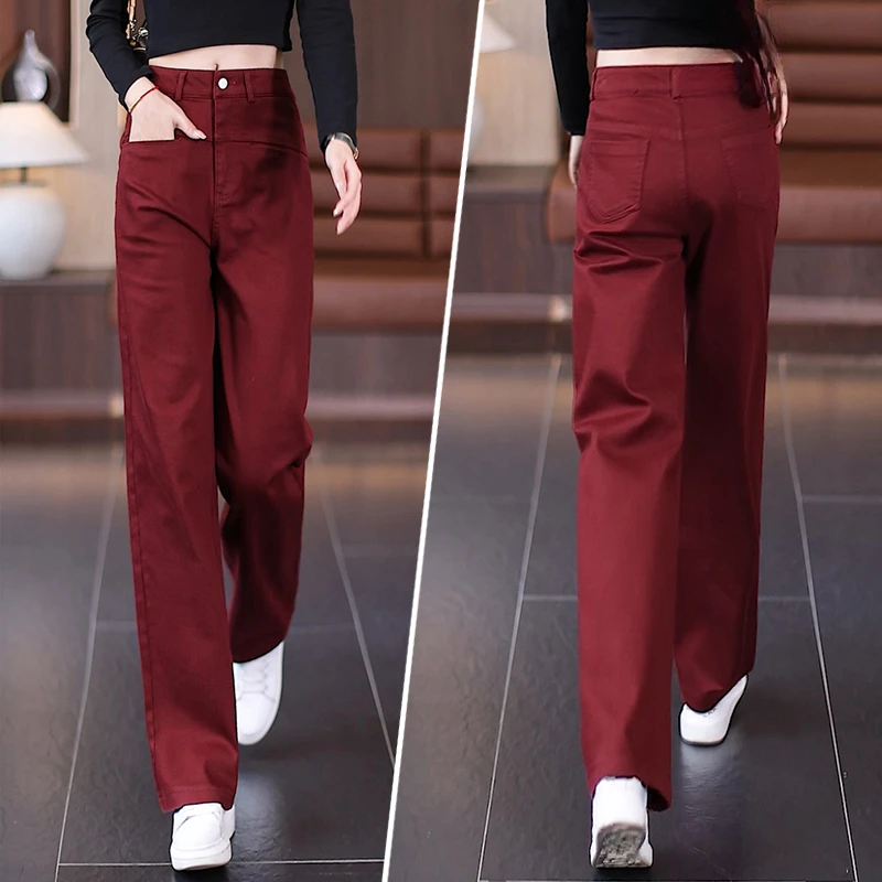 安哥拉红阔腿裤女春秋季裤子2025新款高腰宽松休闲裤垂感直筒裤女