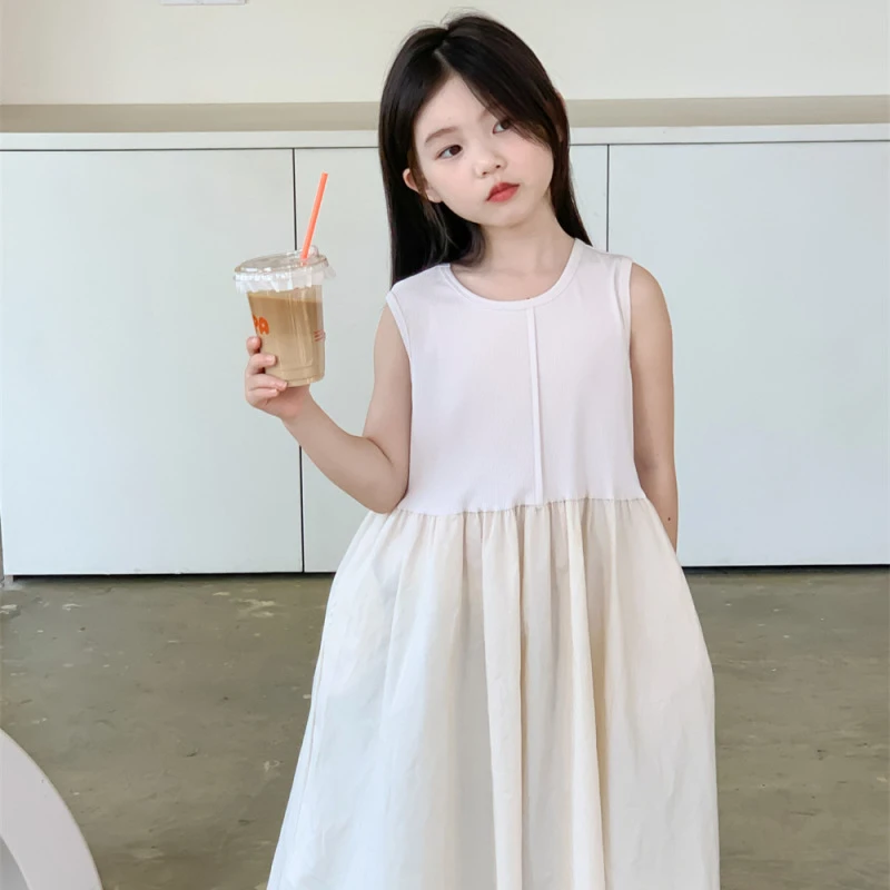 织里春夏童装连衣裙小女孩清爽韩系针织拼接背心裙女宝夏季裙子