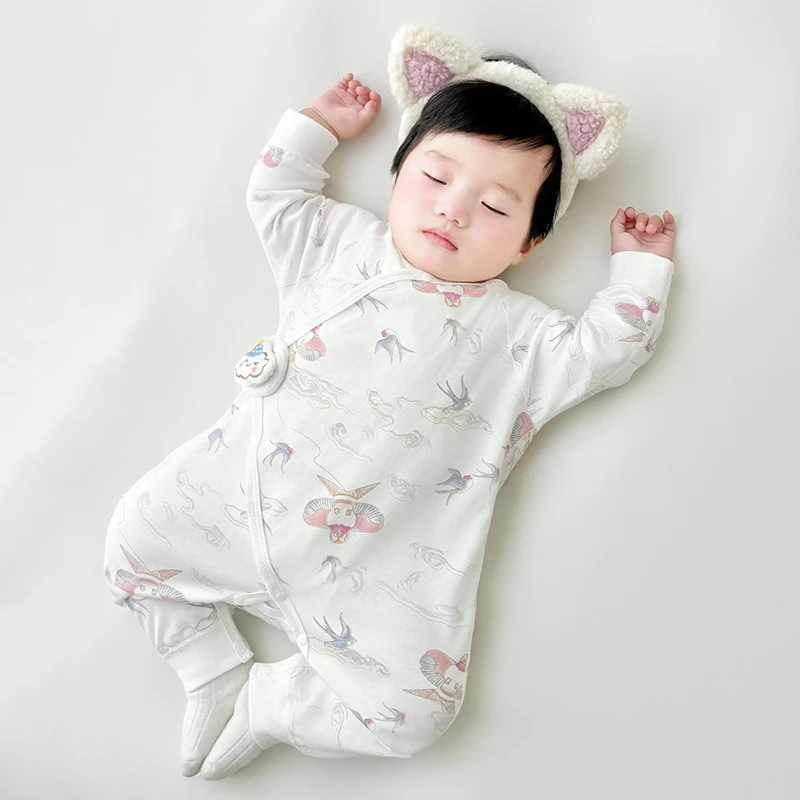 婴儿纯棉护肚蝴蝶衣宝宝和尚服连体衣月子服新生儿0-1岁衣服春秋
