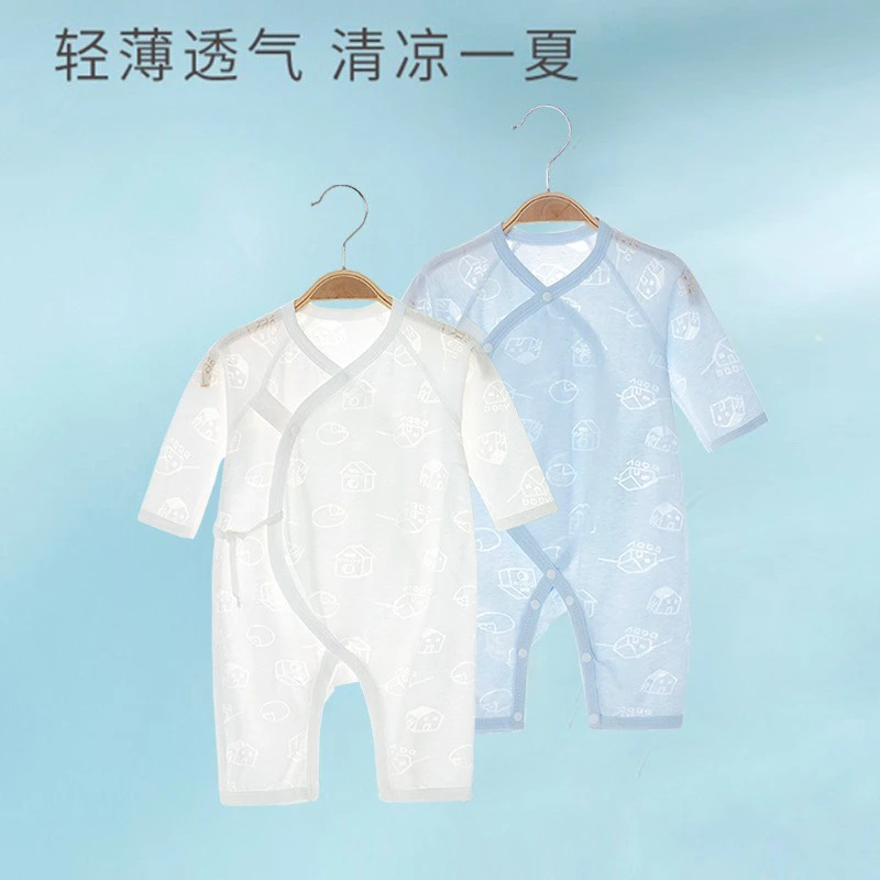 0-3月婴儿和尚服连体衣52码宝宝衣服2新生儿睡衣夏季长袖空调服薄