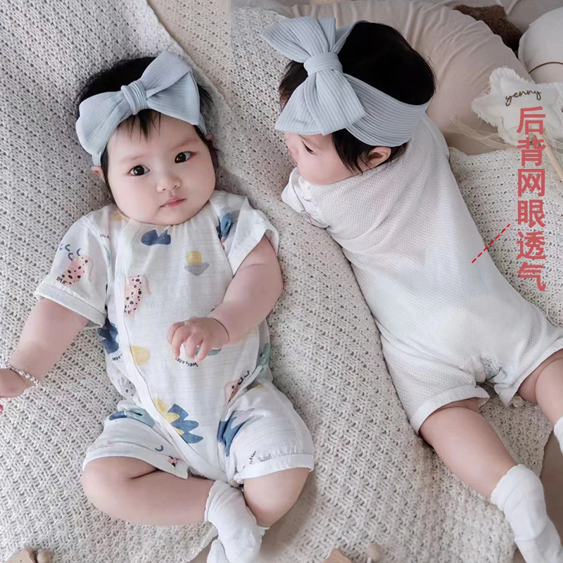 新生儿衣服婴儿短袖连体衣夏季薄款男女宝宝连体哈衣爬服无骨睡衣