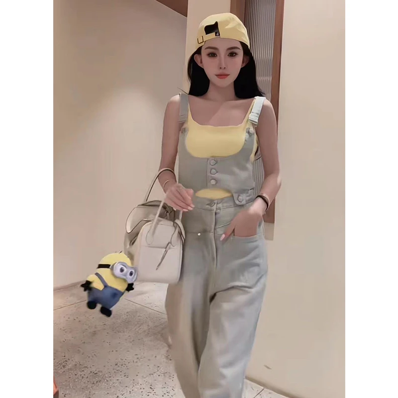 【简约森系】减龄气质小众牛仔吊带上衣+牛仔裤套装3件