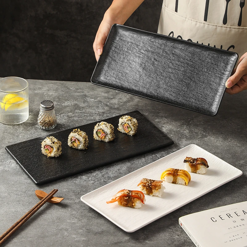 轻奢寿司盘石纹2024新款陶瓷长方盘家用日式盘子西餐摆盘点心盘