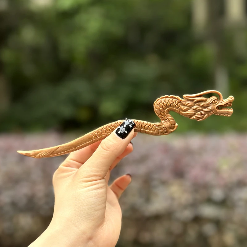 【震鳞】新中式腾龙发簪原创发饰绿檀木簪子女霸气头饰生肖龙簪子