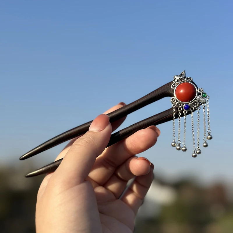 手工制作黑檀木高级感日常盘发簪子国风简约簪发木发簪