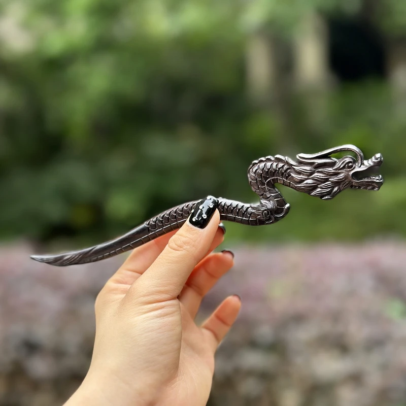 【震鳞】紫光檀木发簪古风黑檀木簪子新中式生肖龙簪旗袍发饰头饰