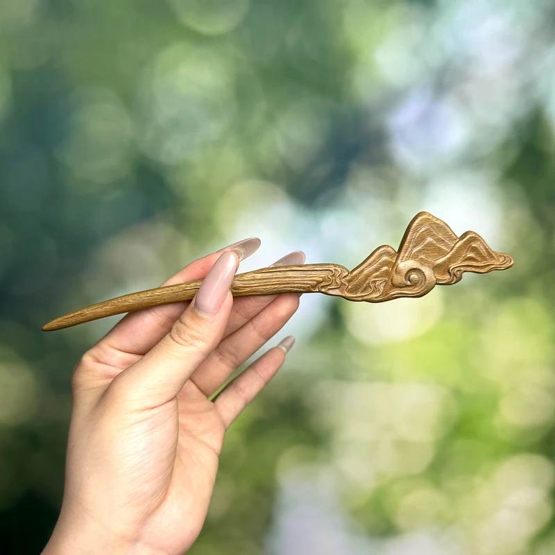 【苍穹】原创中式绿檀木发簪山河图簪子祥云发簪唯美民族风头饰