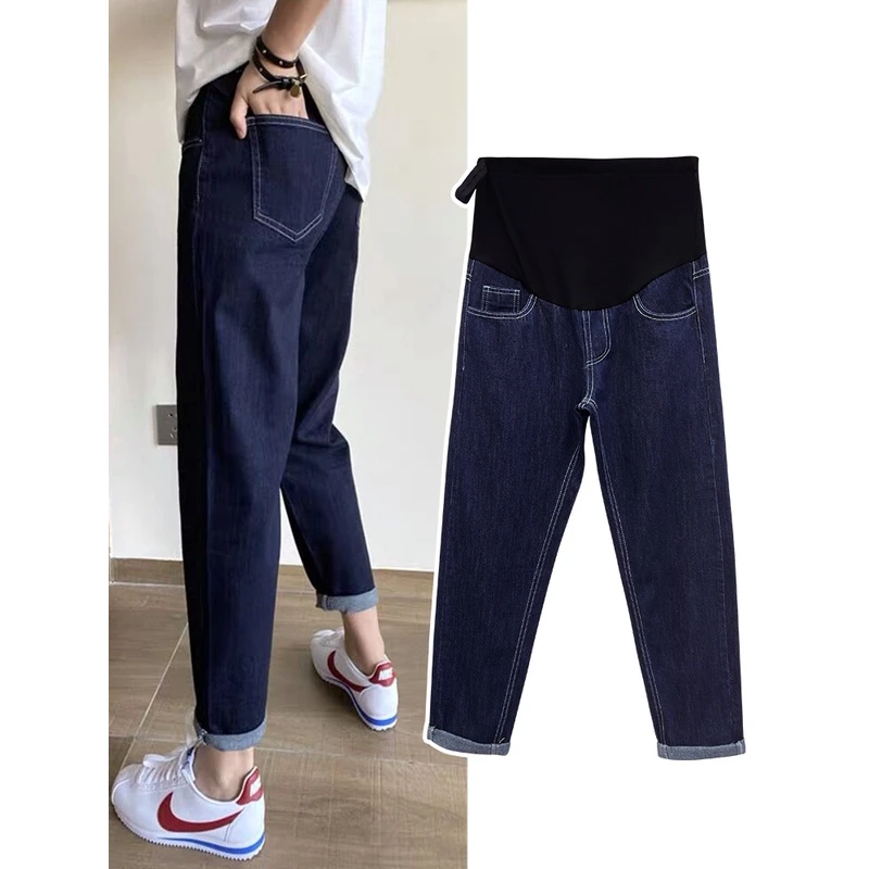 孕妇牛仔裤春秋薄款哈伦裤外穿时尚宽松老爹裤冬季九分裤子加绒装