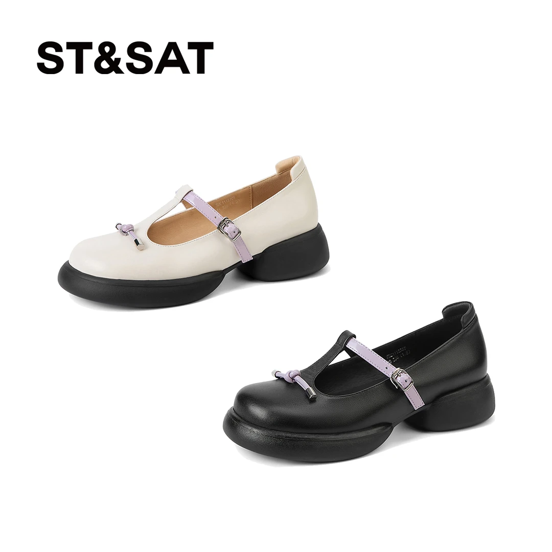 星期六女鞋2024新款夏季浅口单鞋复古风粗跟女单鞋SSC1112J0T