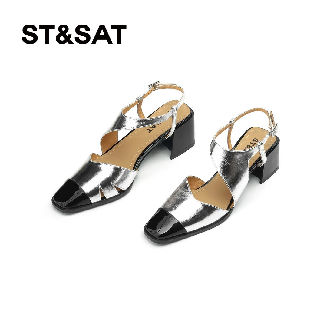 星期六凉鞋夏季女高级感高跟凉鞋韩系复古粗跟舒适凉鞋时尚百搭