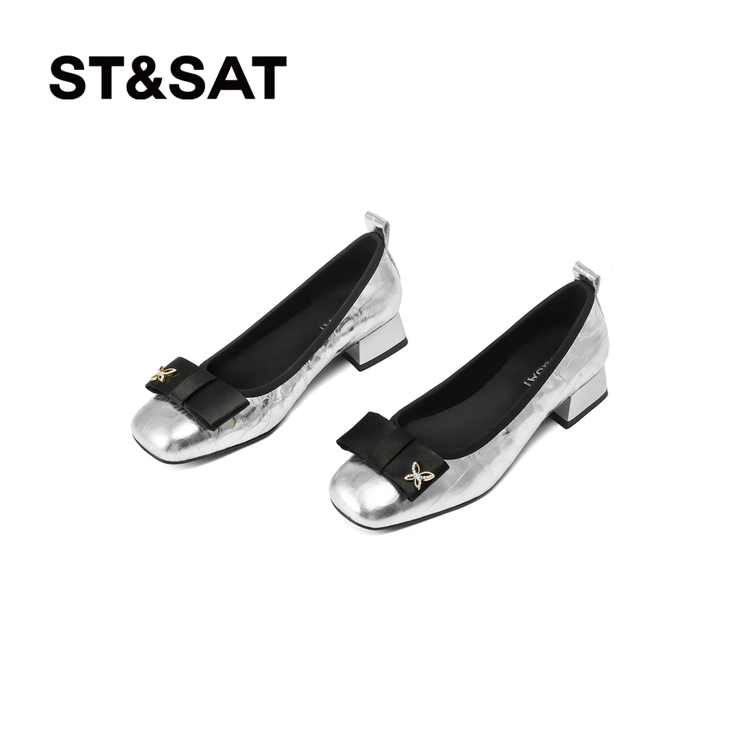 【牛皮】星期六新中式单鞋女夏季一脚蹬女鞋蝴蝶结晚晚鞋浅口单鞋