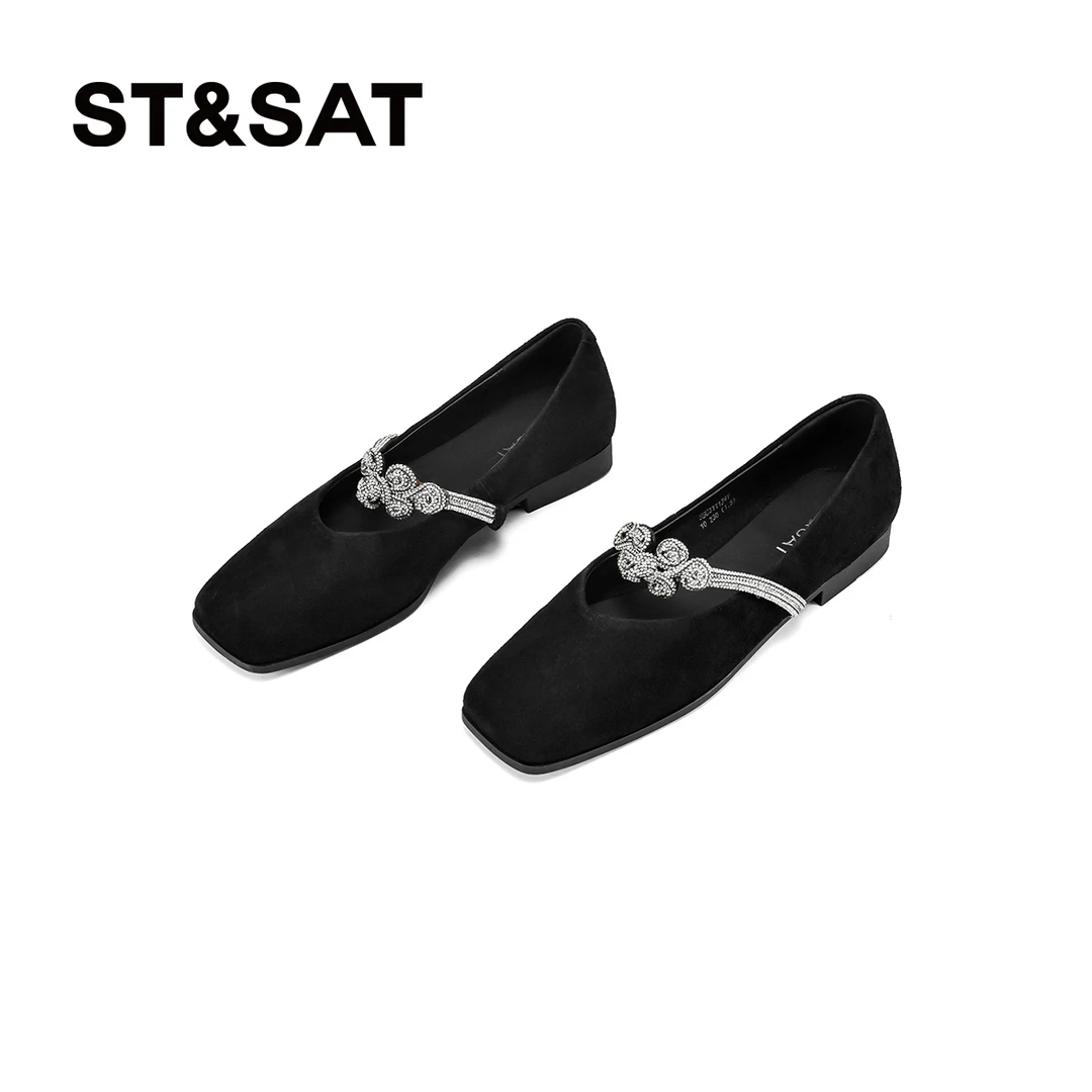 星期六24百搭新中式黑色玛丽珍女鞋方头浅口低跟单鞋女SSC3111J4V