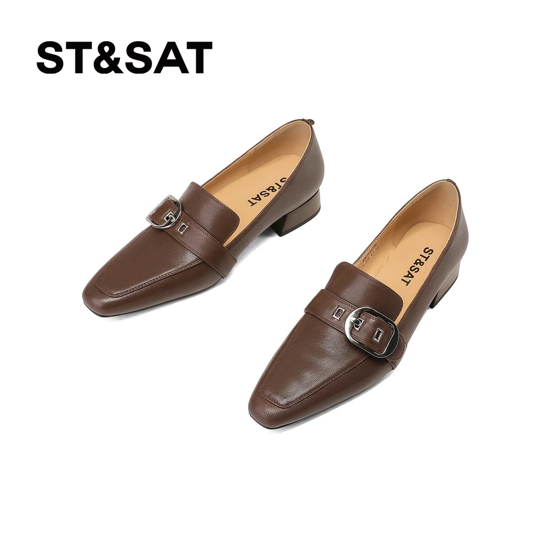 星期六单鞋女时尚夏配裙子乐福鞋女士方头小皮鞋低跟粗跟单鞋