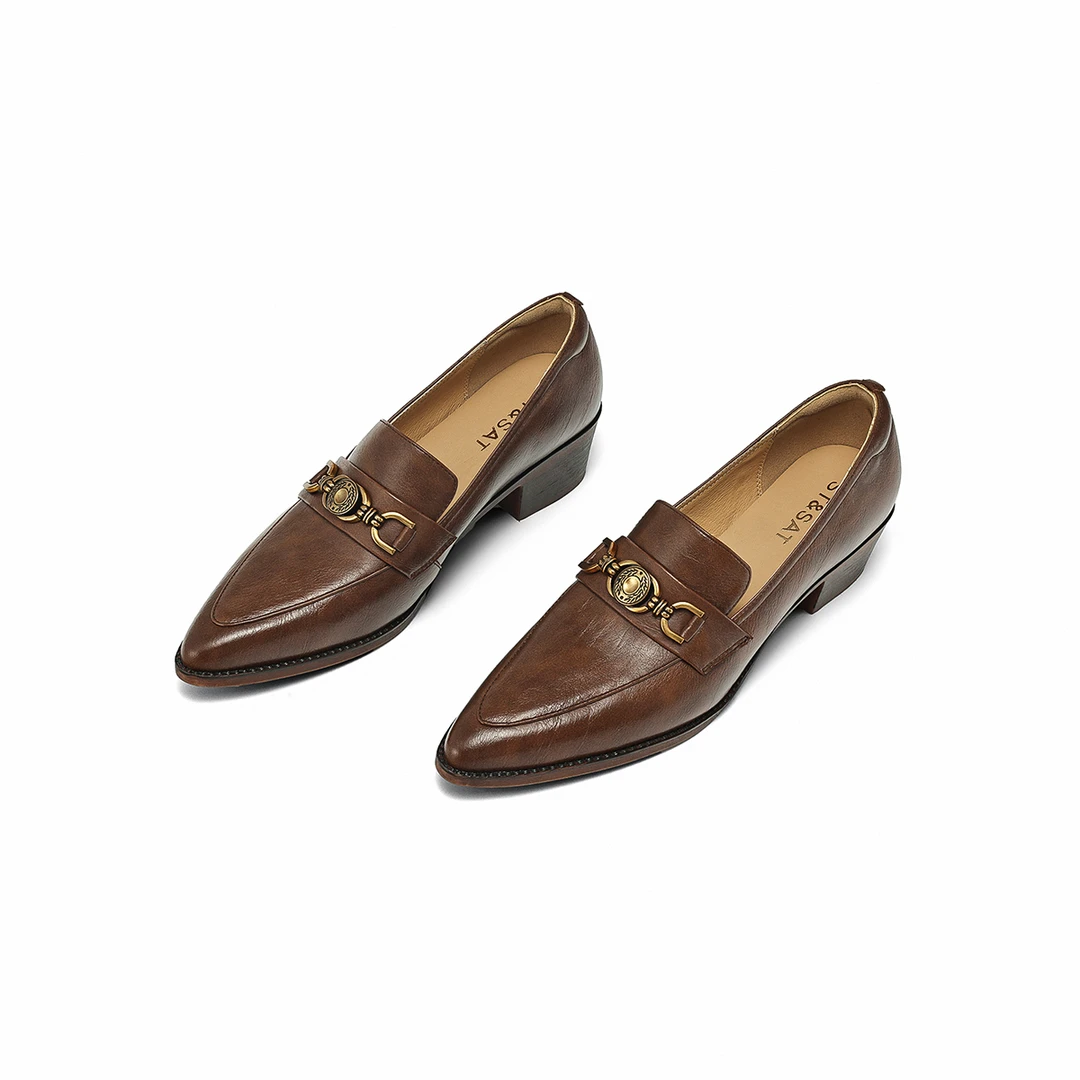 星期六百搭休闲舒适单鞋复古粗跟女鞋方头秋季低跟气质女士通勤鞋