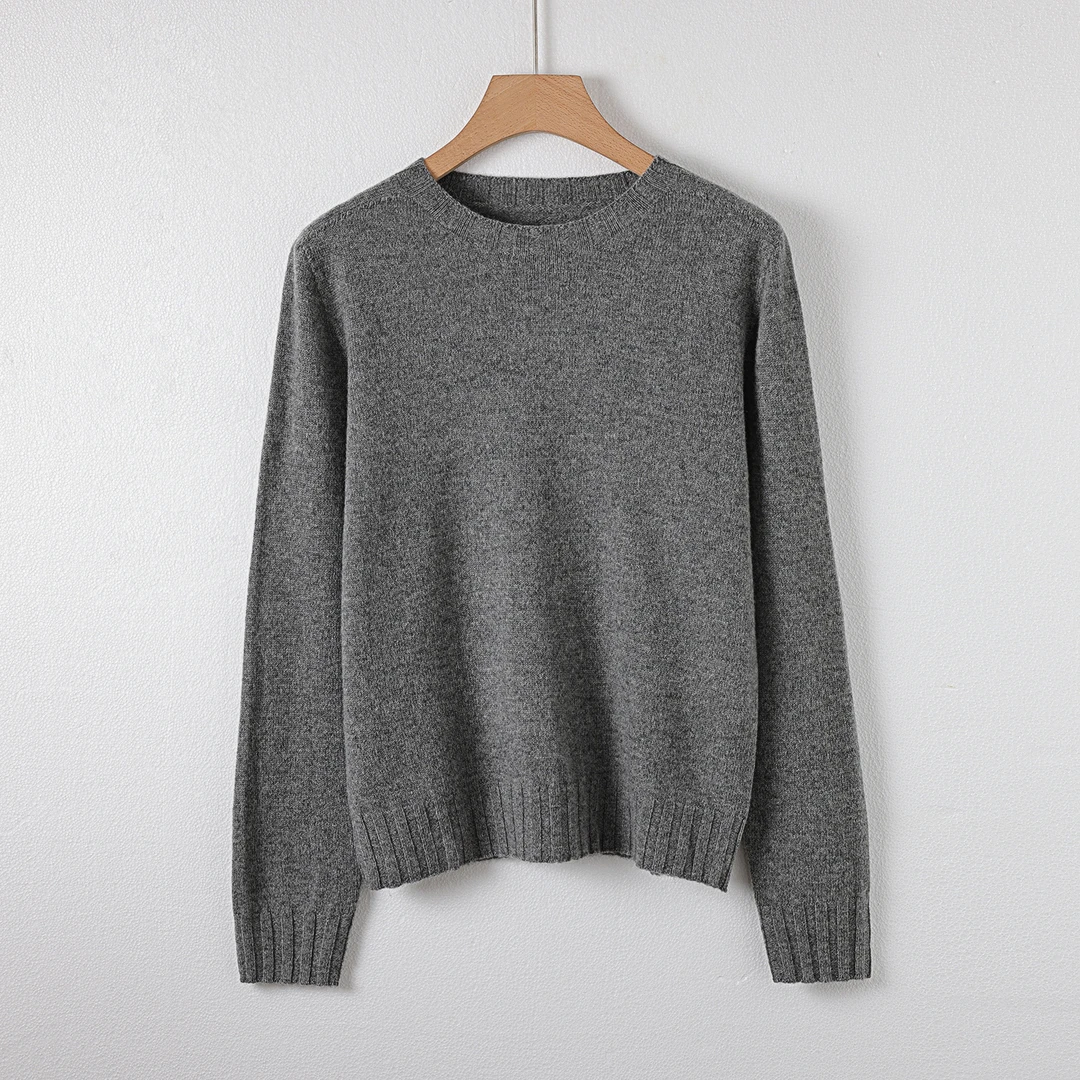 100%羊毛圆领针织衫秋冬新款休闲气质风百搭针织打底衫上衣女