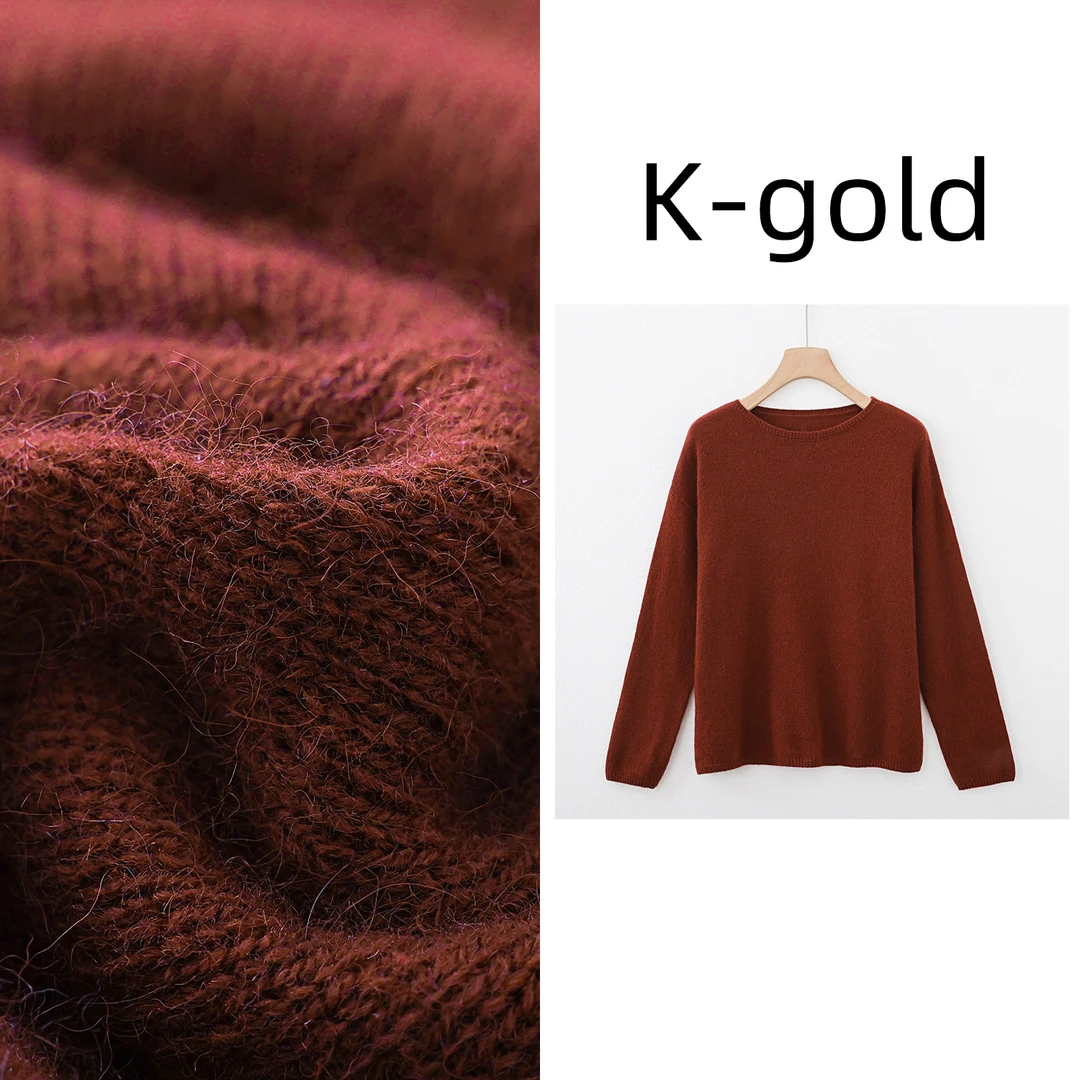 秋冬新款羊毛羊绒混纺长袖针织衫高端纯色百搭圆领套头羊毛衫女