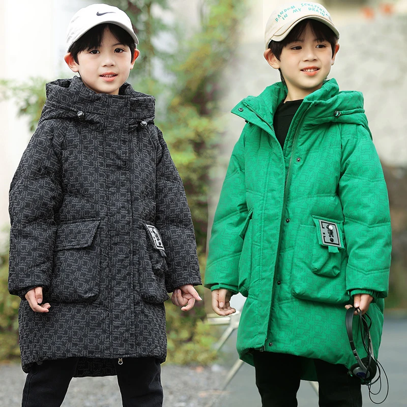 儿童羽绒服男童中长款2024新款男孩冬季加厚白鸭绒男