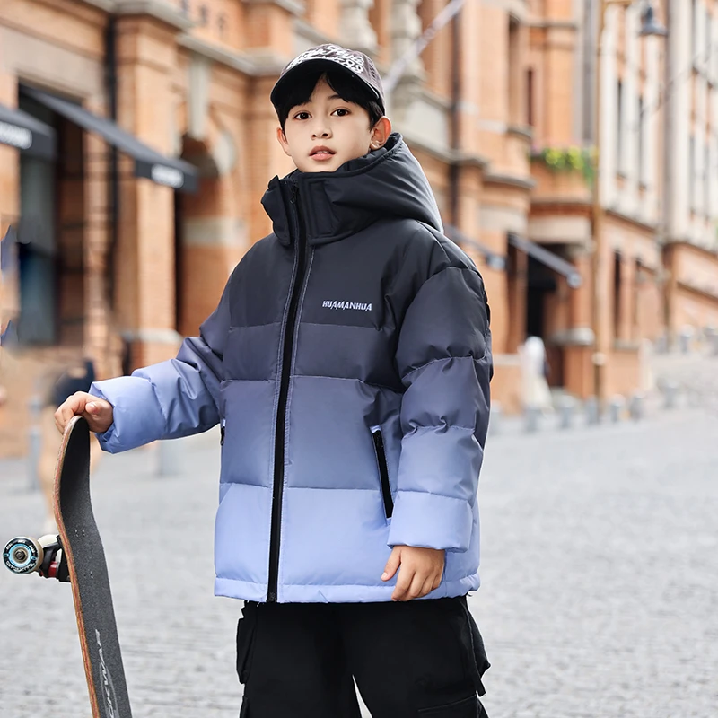 巴拉童年儿童羽绒服男童中长款2025新款加厚中大童冬季洋气渐变潮