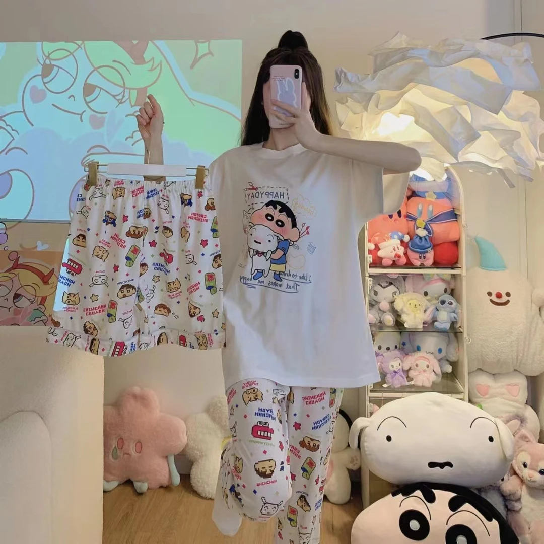 套头女睡衣夏季薄款蜡笔小新印花学生韩版宽松舒适居家睡衣女套装