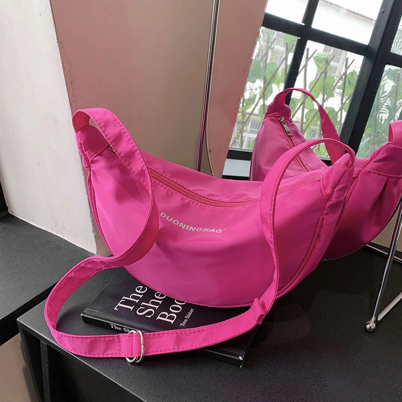 夏季百搭学生斜挎包荧光色系饺子包包小众ins单肩包饺子包女斜挎