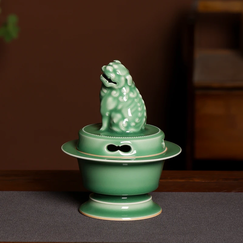 窑承龙泉青瓷 吴国峰梅子青纯手工青瓷熏香炉 祥瑞陶瓷香道具摆件