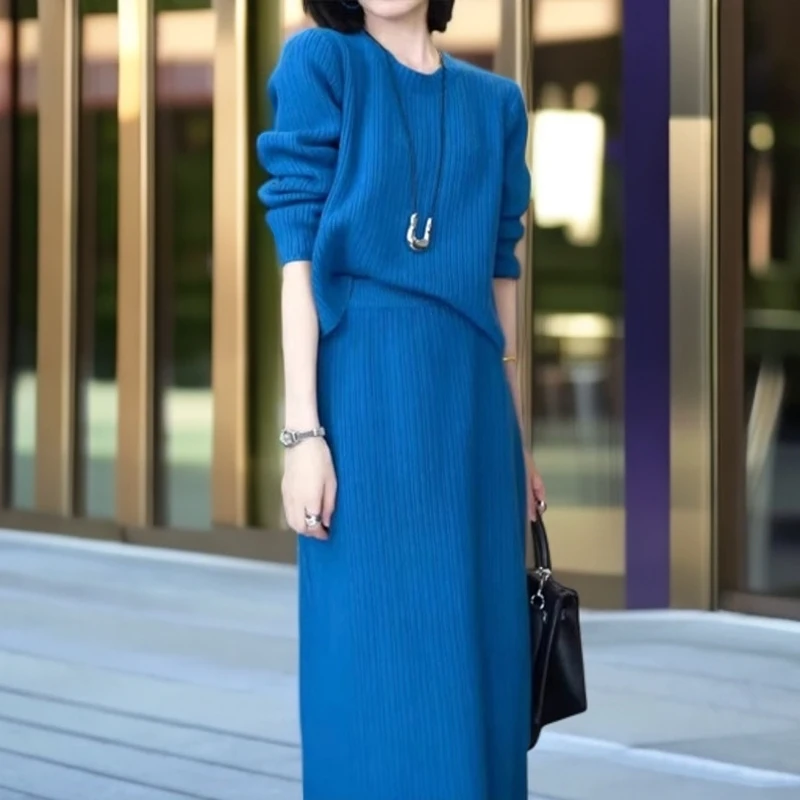 2024秋冬时尚洋气女装女士时尚百搭服装显瘦长袖洋气两件套毛衣裙