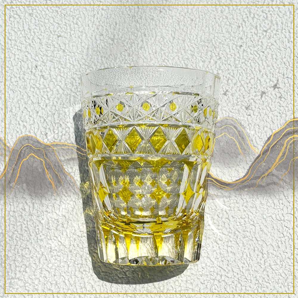 【现货】江户切子金黄太阳神高端水晶玻璃杯主人杯礼物杯礼品杯