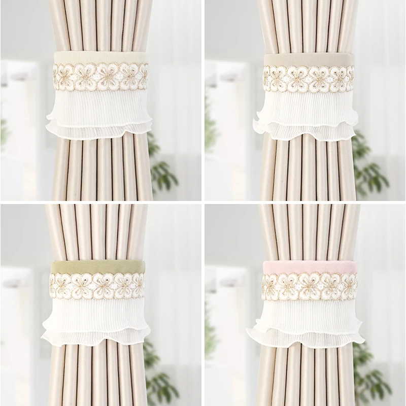 手工布艺窗帘绑带轻奢高档收拢绑饰创意蝴蝶蕾丝木耳边捆绑束带扣